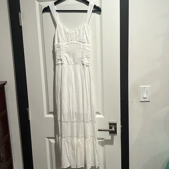 Reformation White Sleeveless Ruffled Bust Midi Dress - Picture 4 of 7